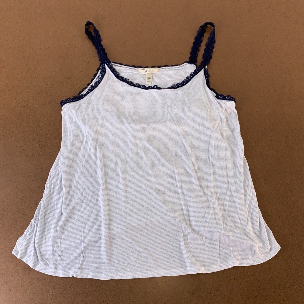 Soma Women's Size Large White Navy Trim Scoop Neck Pullover Tank Top
